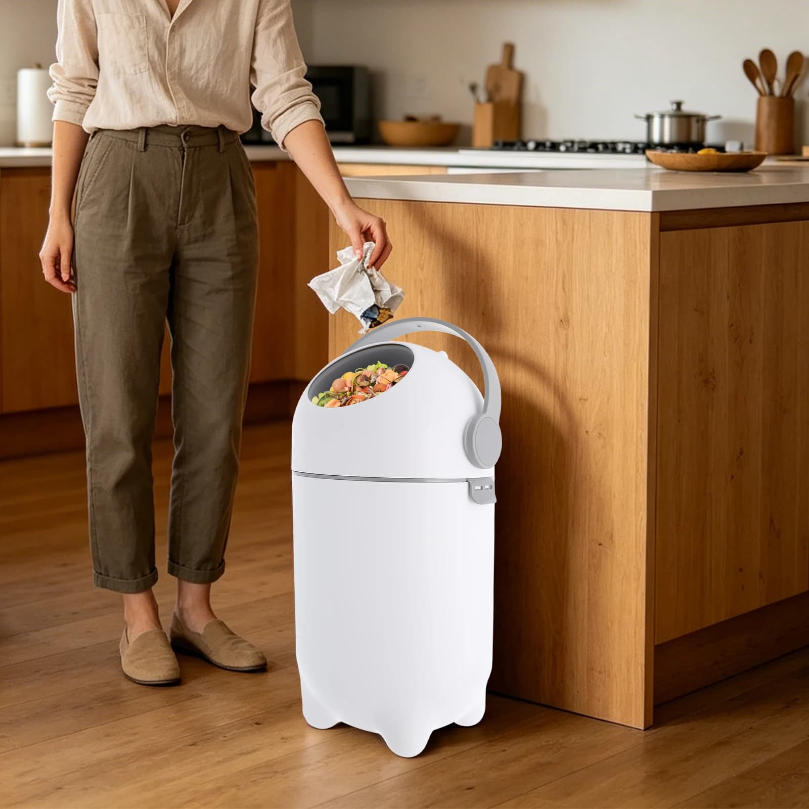 Diaper Pail with Airtight Lid,15L Airtight Diaper Pail Odor Blocking Trash Can,3.96 Gallon Nursery Trash Can,PP Diaper Bin,for Kitchens,Balconies,Nurseries,Bathrooms