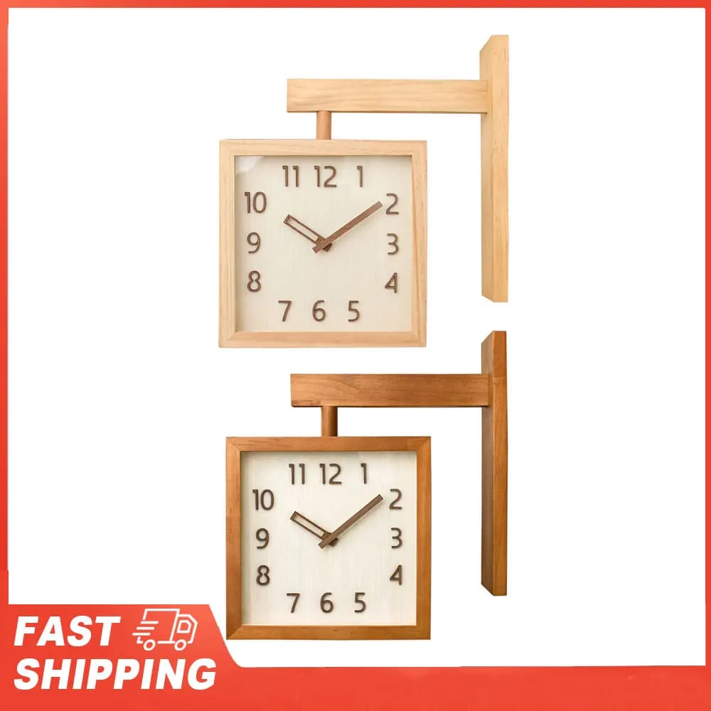 Orologio da parete Orologio semplice quadrato silenzioso a doppia faccia Orologio ad angolo decorativo in legno per soggiorno domestico