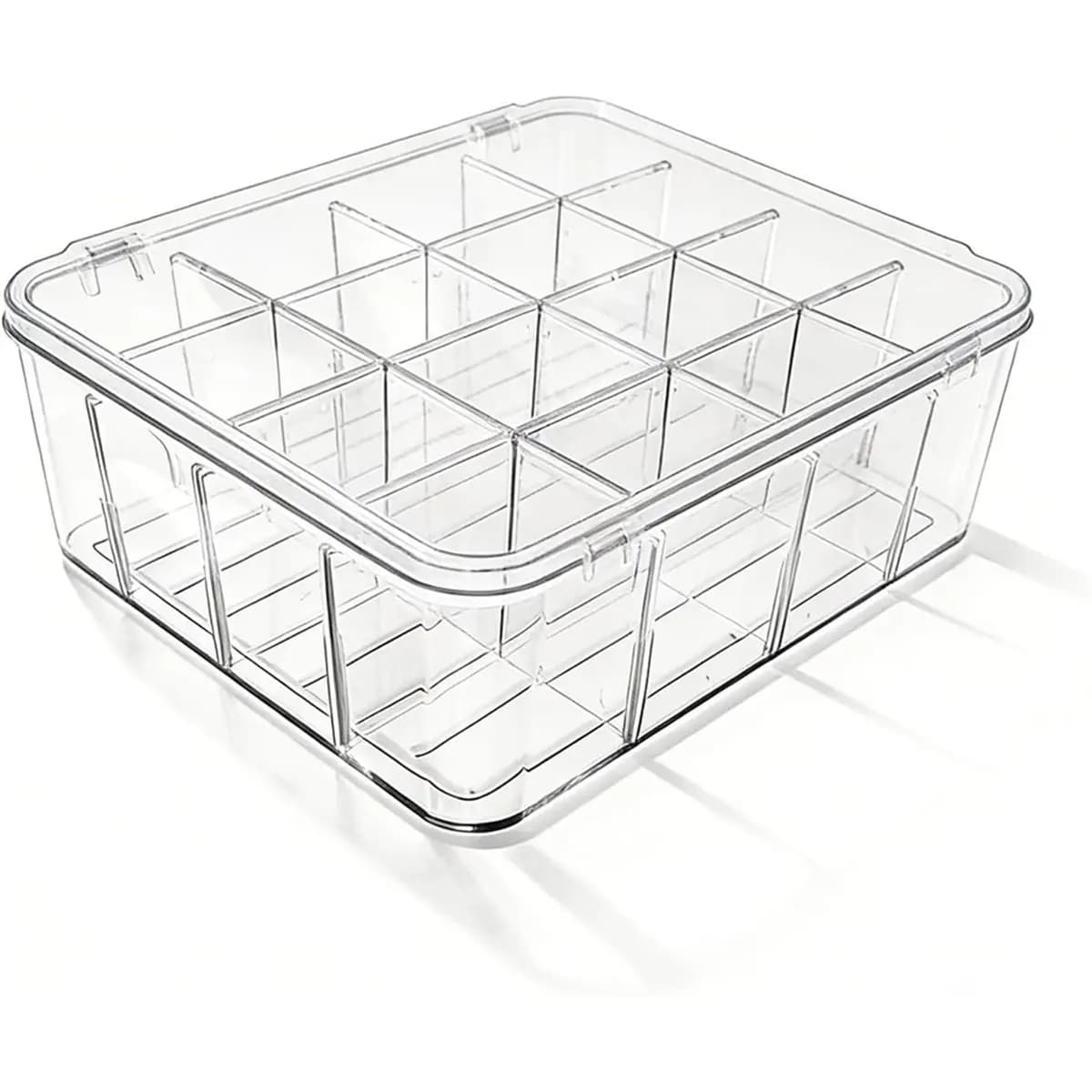 newA10R Socks Underwear Drawer Organizer, 16 Compartment Clear Plastic Storage Box with Lid & Adjustable Dividers, Tie Box