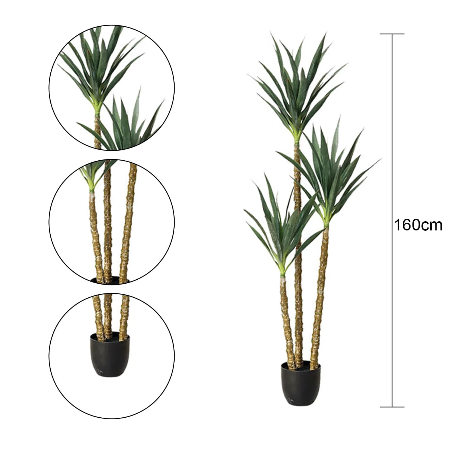 Albero artificiale, pianta in finto agave da 6 piedi con 3 tronchi, pianta finta alta in vaso con foglie realistiche e corteccia artificiale per la casa