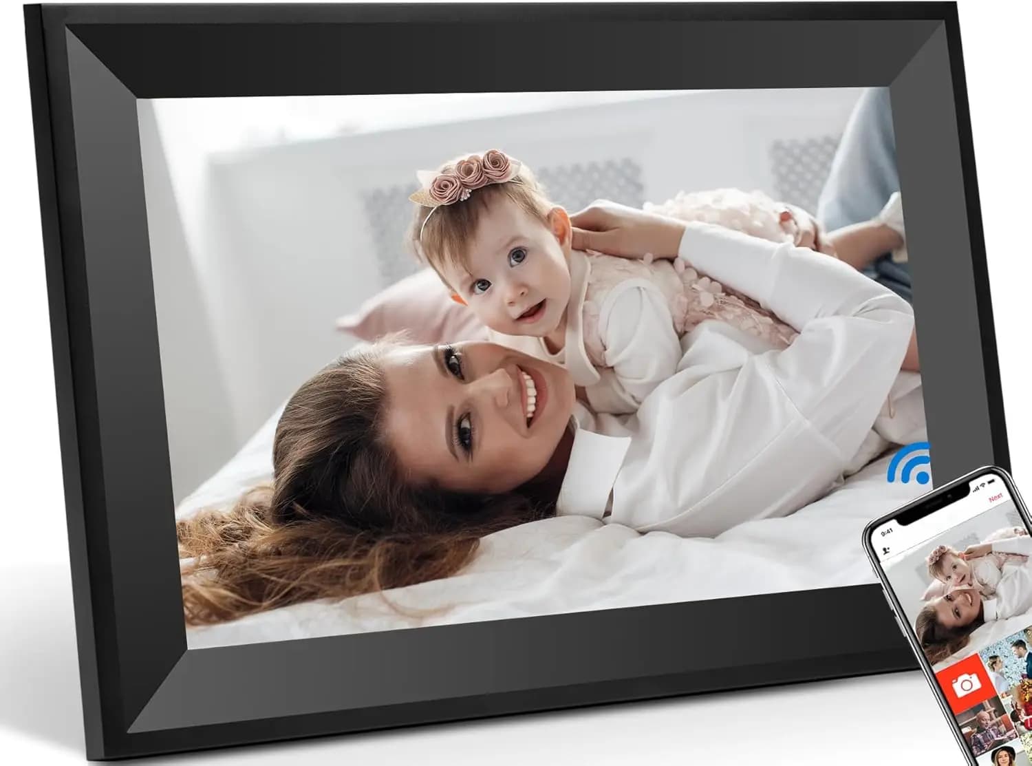 Cornice Digitale con Schermo Touch IPS da 10.1 Pollici, WiFi, Rotazione Automatica, Montabile a Parete, Ideale come Regalo per la Famiglia