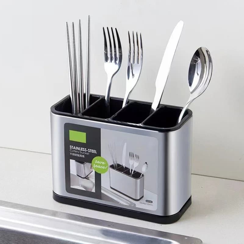 Porta Posate in Acciaio Inossidabile, Organizzatore per Posate da Cucina, Scolapiatti, Supporto per Coltelli, Portaoggetti con Drenaggio
