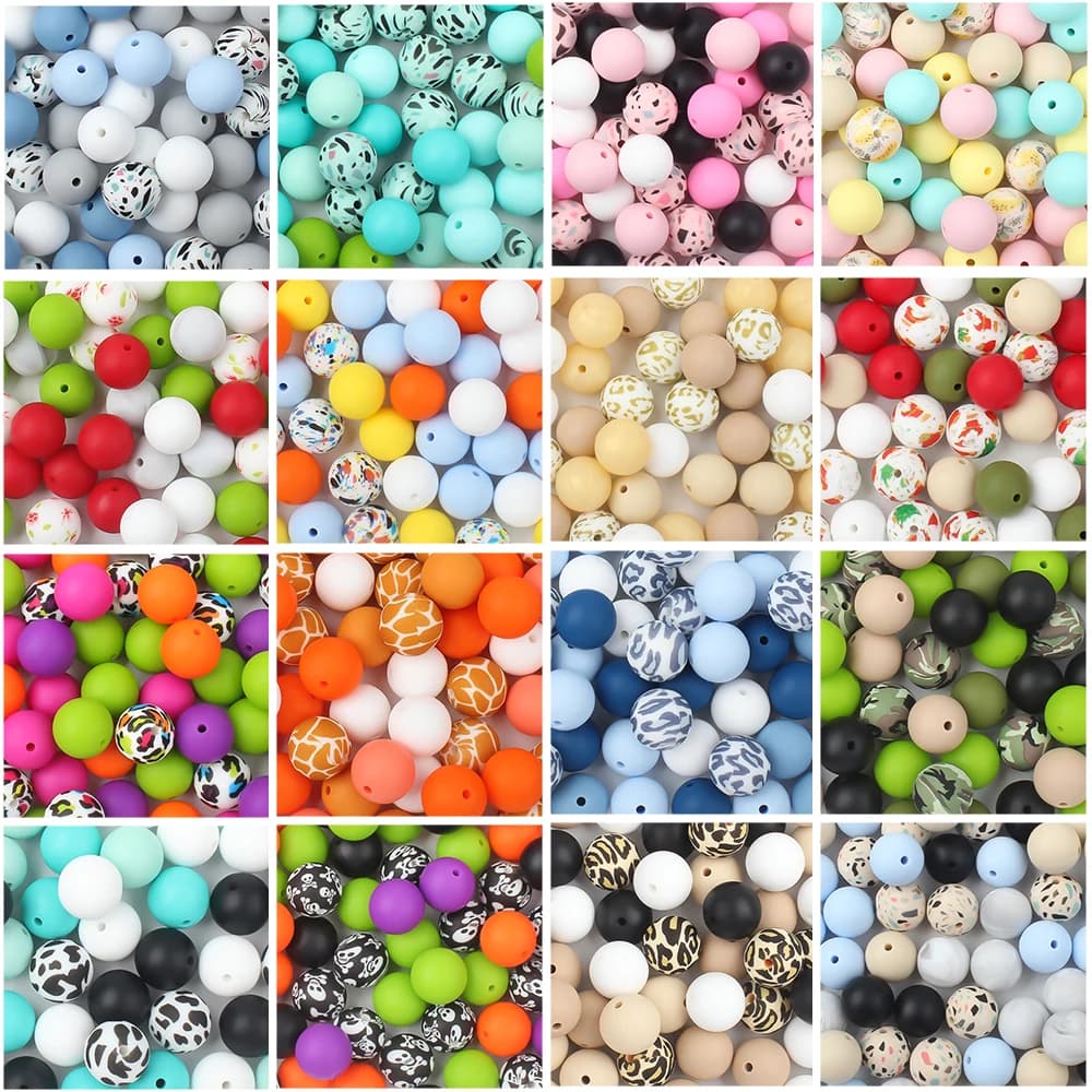 10pcs 12mm perline in Silicone perline stampate rotonde per la creazione di gioielli all'ingrosso portachiavi fai da te penna Decor braccialetto collana accessori