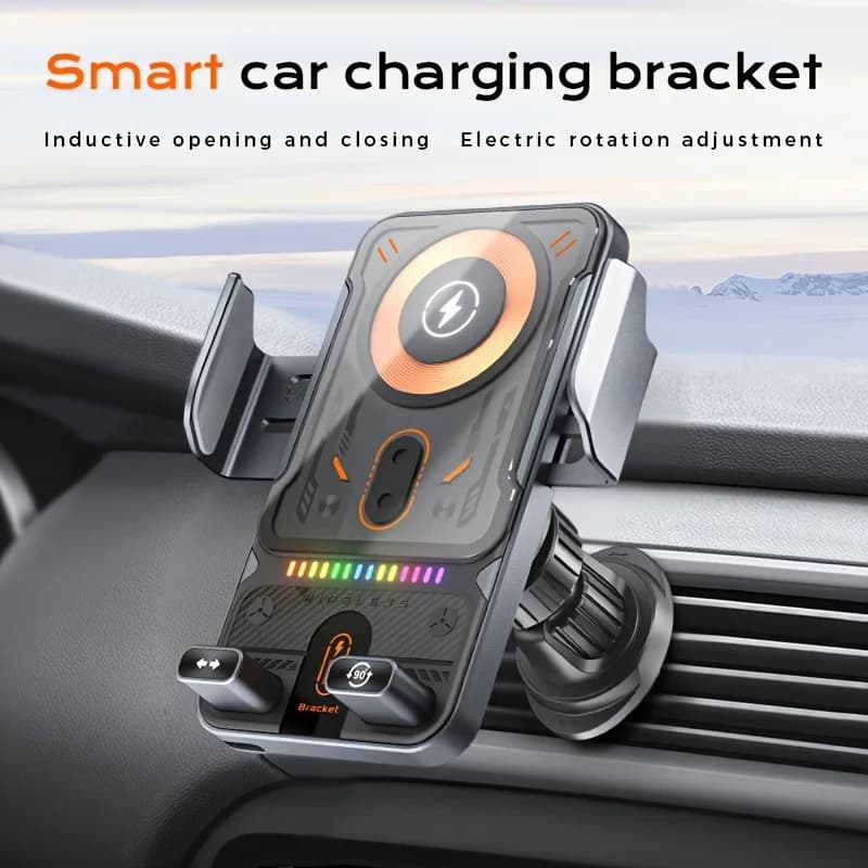 Car Mobile Phone Holder, Electric Induction Opening And Closing, Electric Horizontal And Vertical Screen Rotation Adjustment, 15W Wireless Charging, Fixed Air Outlet Holder, Suitable For Apple/Android Phones