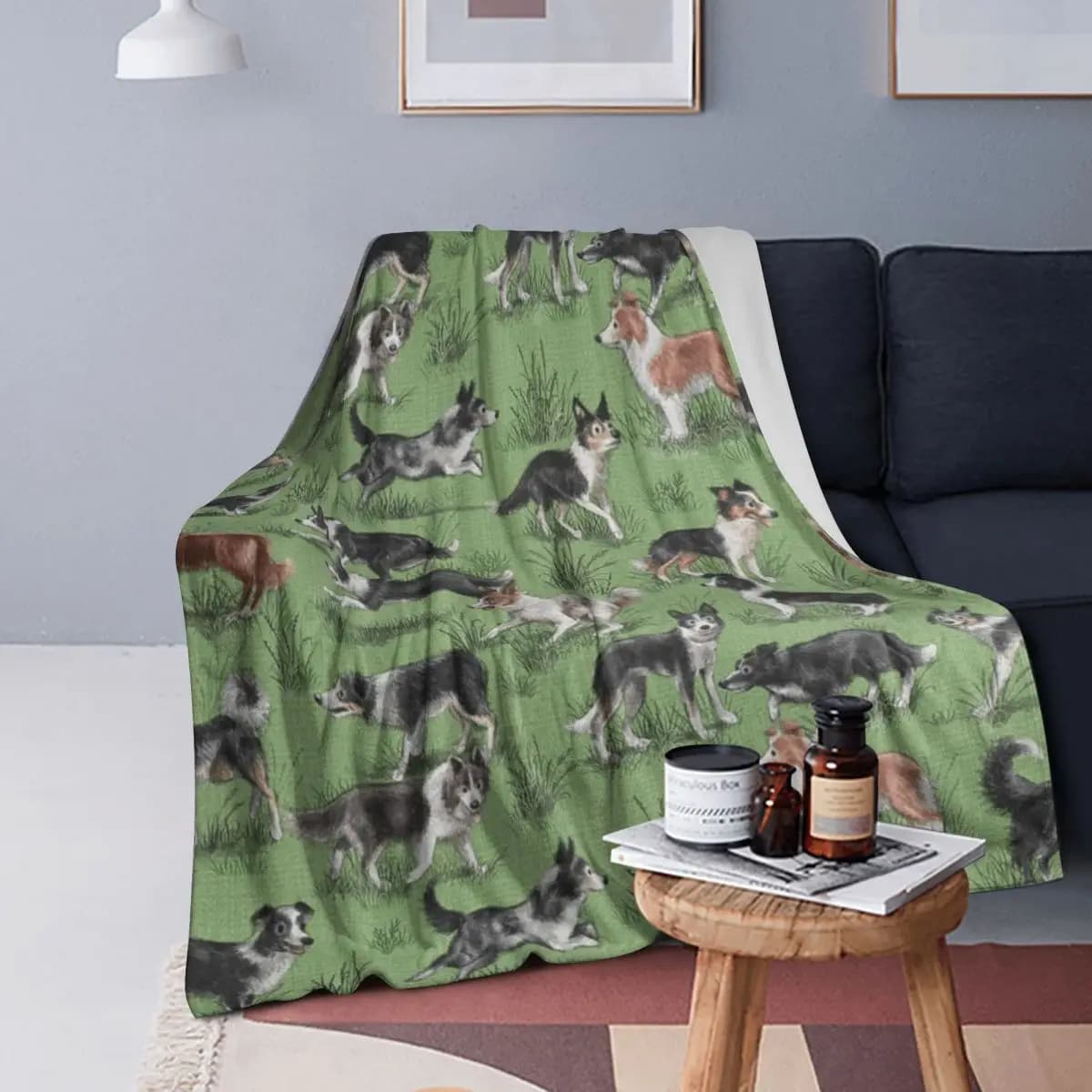 Border Collie Dog Blanket Soft Warm Flannel Throw Blanket Plush for Bed Living room Picnic Travel Home Couch