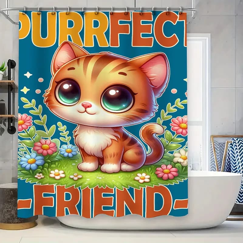 Simpatico cartone animato gatto tenda da doccia arancione gattino stampa decorazioni per la casa set tappetino da bagno impermeabile per bambini bagno regalo perfetto (180x240 cm