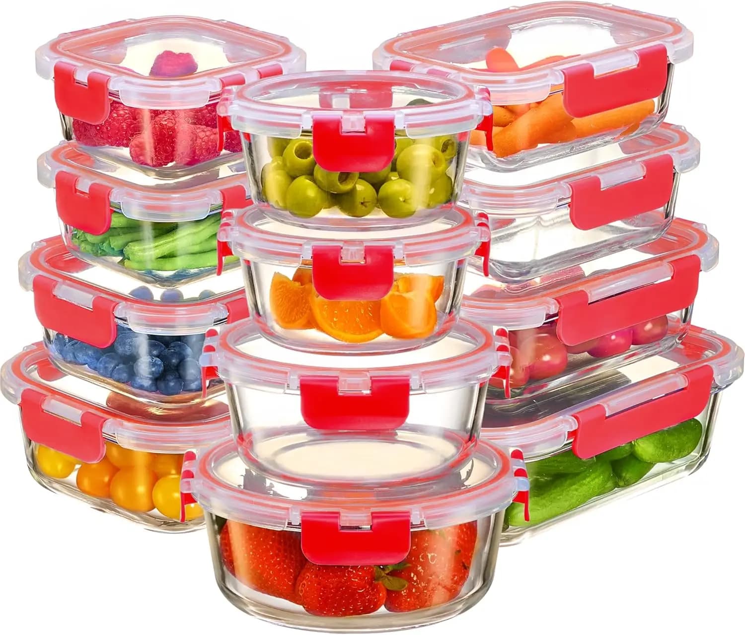 Set di 24 Contenitori in Vetro per Alimenti con Coperchi - Ermetici, Lavabili in Lavastoviglie per Preparazione Pasti e Avanzi