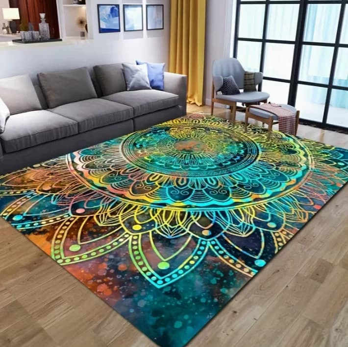 Boho Floor Rug Large Area Rug, Living Room Rug Home Bedroom Bedside Rug Kitchen Floor Door Mat Mandala Print Area Rug Yoga Mat
