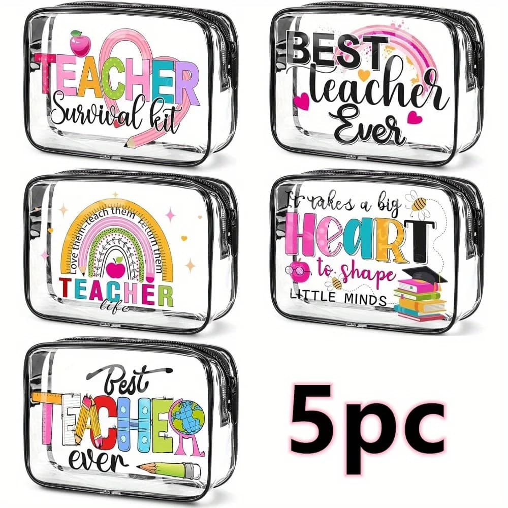 Set di 5 Borse Trasparenti per Cosmetici, Kit di Sopravvivenza, per Spiaggia, Crociere, Nuoto, Infermieri, Insegnanti, Danza, Cheerleading, Regalo Estivo, Borsa da Viaggio in PVC per Articoli da Toeletta