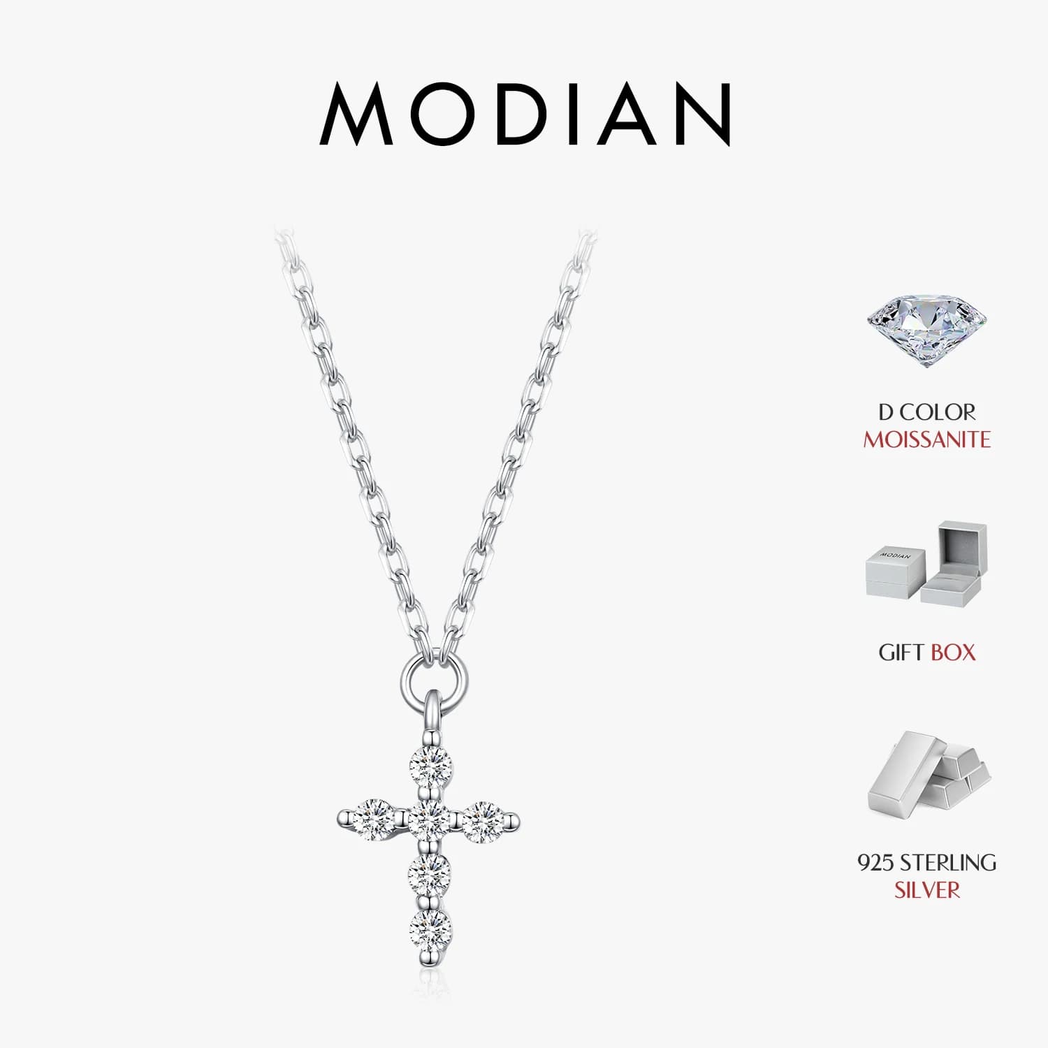 MODIAN D Color Moissanite Pendant Necklace 925 Sterling Silver Tiny Cross Cross Chain Minimalist Fine Jewelry Gift Box For Women