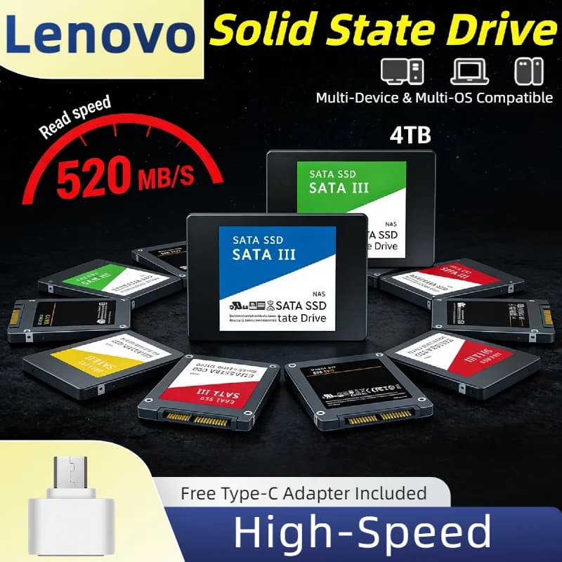 SSD esterno Lenovo da 4 TB USB 3.0, unità a stato solido portatile da 540 MB/s, custodia in metallo antiurto, disco rigido esterno per PC desktop