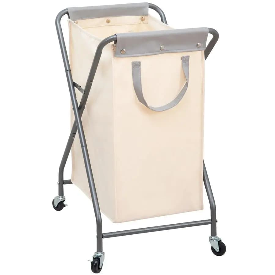 Foldable Buuket Basket with Wheels, Wallet Basket on Wheels, Linen Collection Container Removable, X Foldable Structure