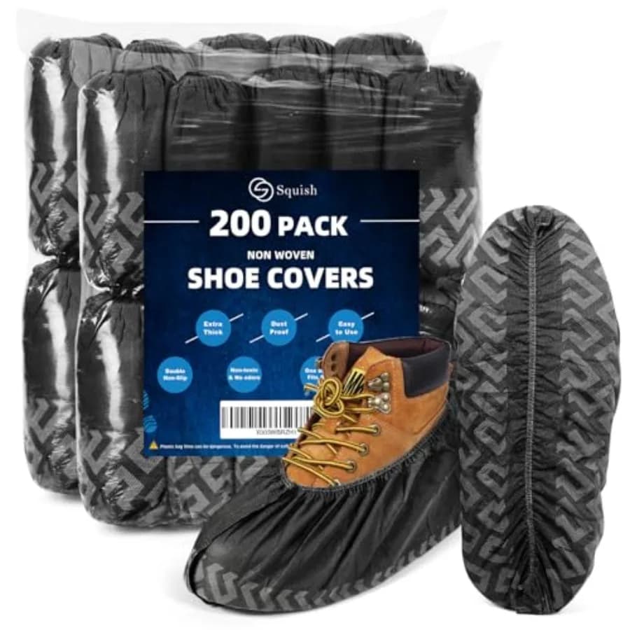 Squish Confezione da 200 Copriscarpe Monouso Antiscivolo, Copriscarpe Neri in Tessuto Non Tessuto per Interni, Traspiranti e Resistenti