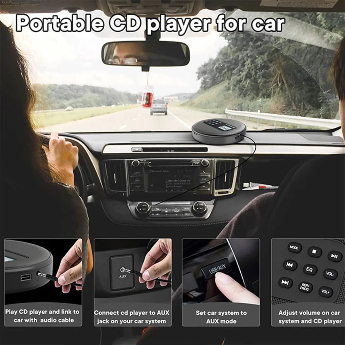 DTC5 Portable Bluetooth Cd Player with Speakers, Rechargeable Discman Cd Walkman with Headphones