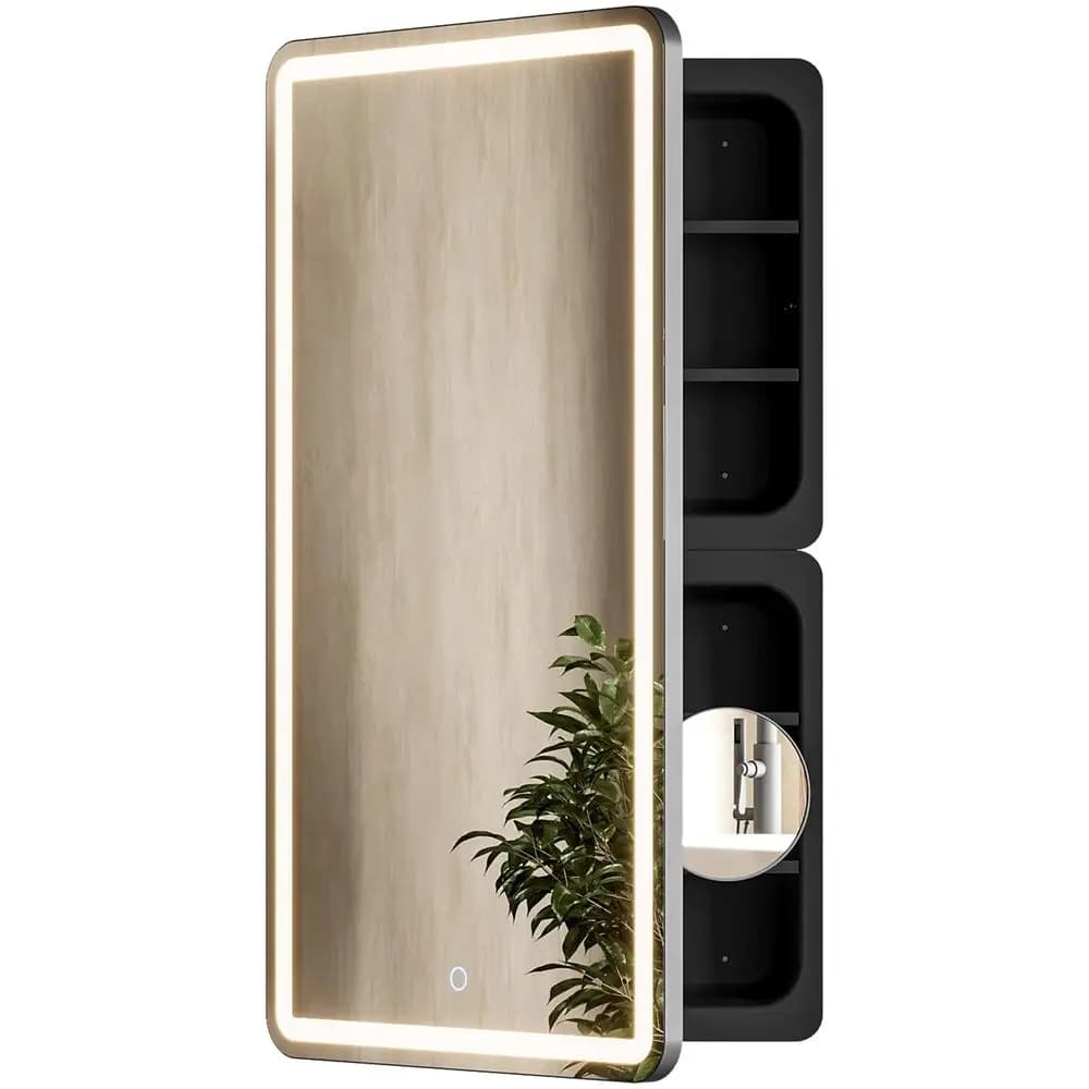 Armadietto Portamedicinali a LED da Parete con Specchio per Bagno, Montaggio a Muro o Incasso, con Specchio Ingranditore 3X