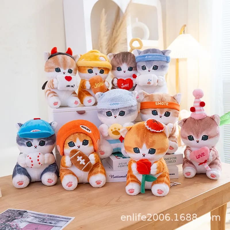 Peluche Gatto Mofusand Carino con Diversi Abiti, Bambola di Peluche Gattino, Cuscino Morbido a Forma di Animale, Regalo Kawaii per Bambini