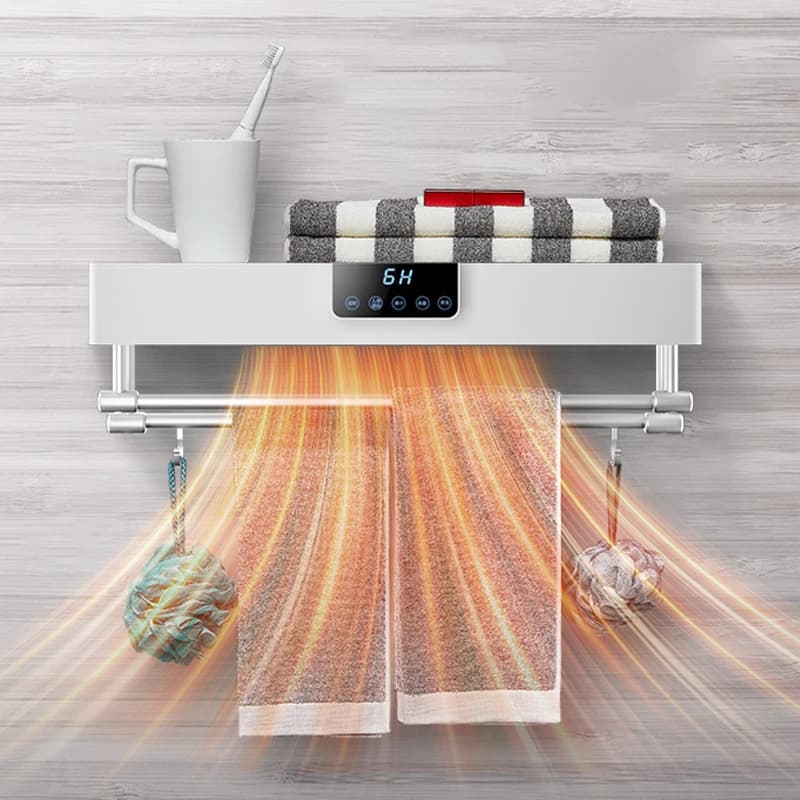 Scaldasalviette Elettrico Intelligente da Bagno con Luce UV e Timer, Montaggio a Parete, 2 Barre, Lunghezza 60cm - Promozione Vendite