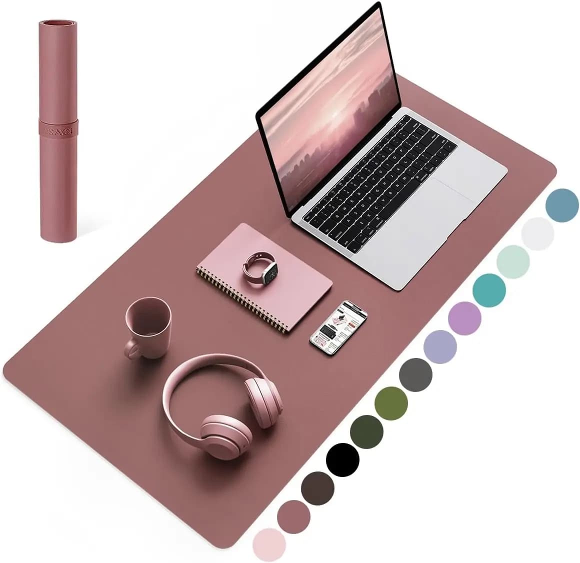 Tappetino da scrivania in pelle antiscivolo, tappetino impermeabile per tastiera laptop, tappetino per mouse grande per ufficio e casa, 80 x 40 cm, rosa scuro