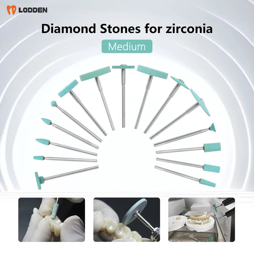 LODDEN 1 pz. Pietre Diamantate Verdi Medie per Lucidatura Zirconia Ceramica DG001 DG010 DG006, Frese per Laboratorio Odontoiatrico, Strumenti per Molatura
