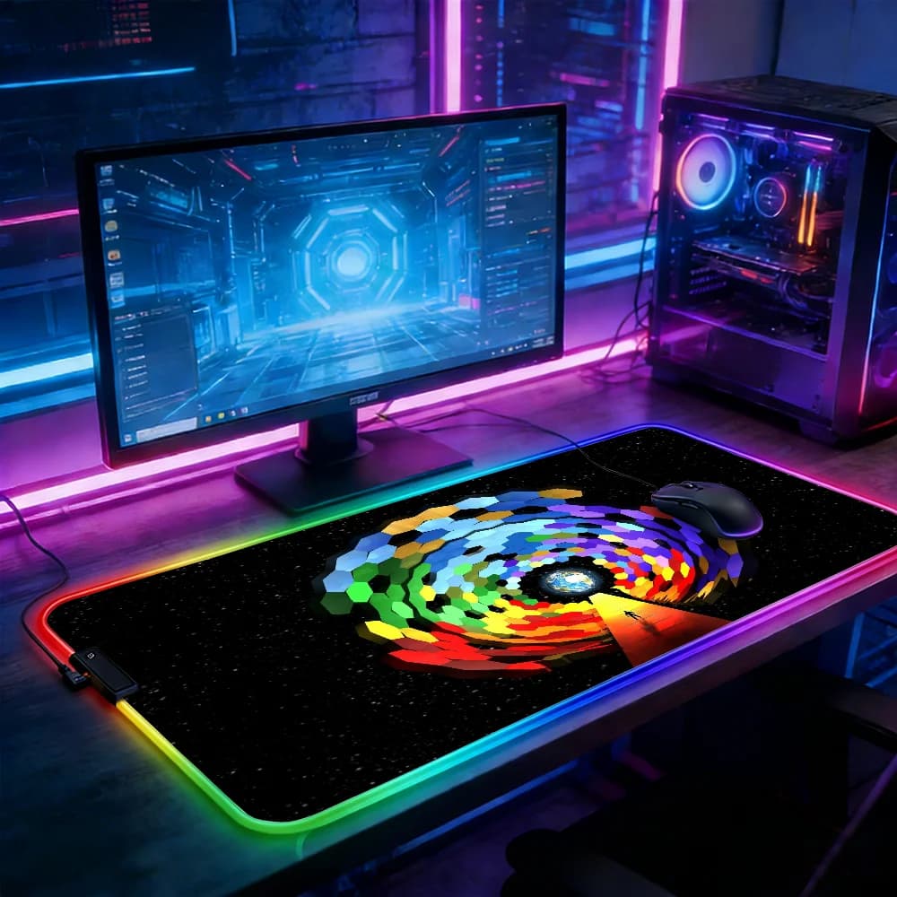 Tappetino per mouse con illuminazione a LED RGB Tappetino per tastiera da gioco E-sports Tappetino per mouse esagonale Rainbow Tunnel Tappetino per mouse per giocatori Accessori per laptop Tappetini da scrivania per PC