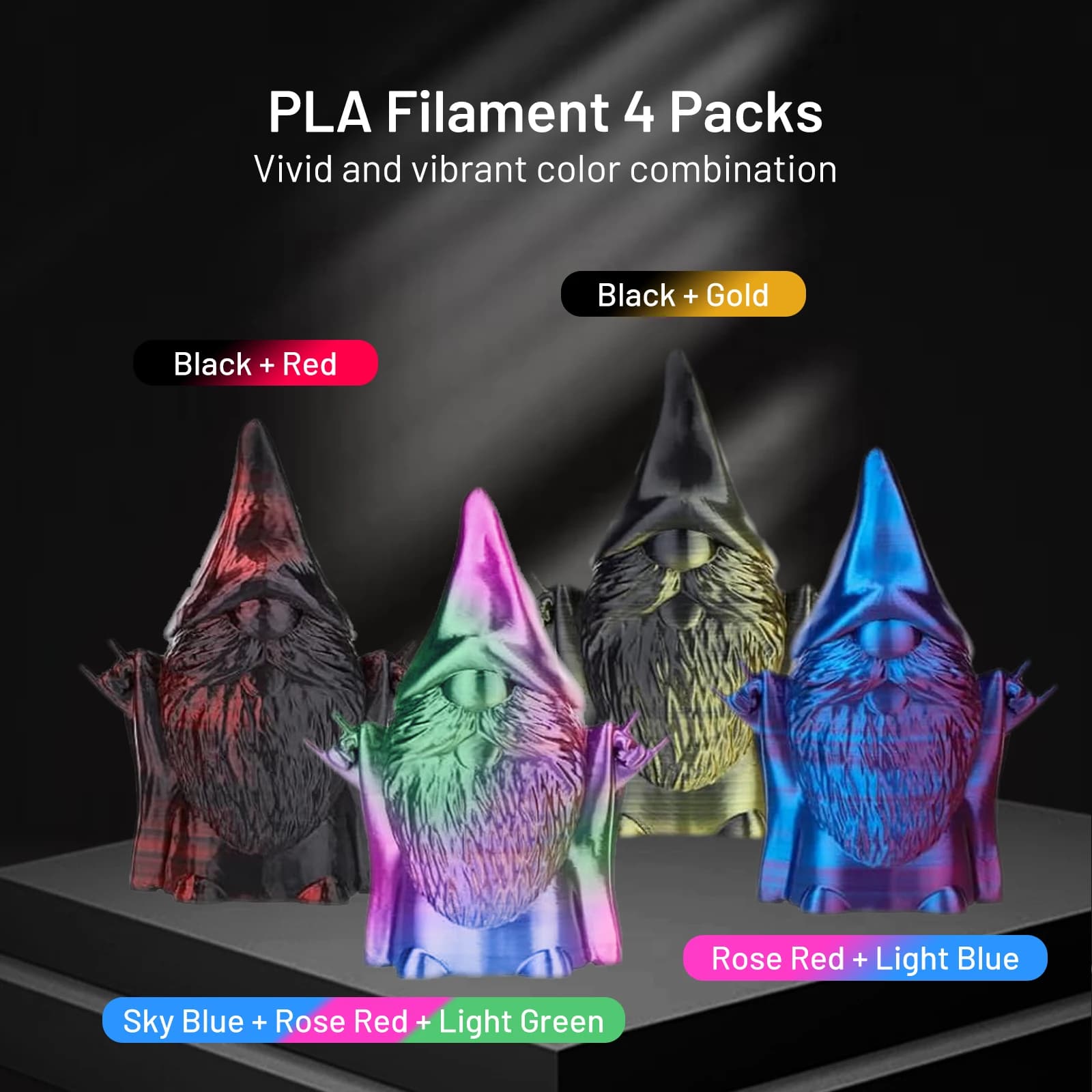 3D printer filament set, 4 mixed rolls of 1 kg in total, PLA silk effect 1,75 mm 250 g per coil, dimensional accuracy +/- 0.02 mm per Bambulab