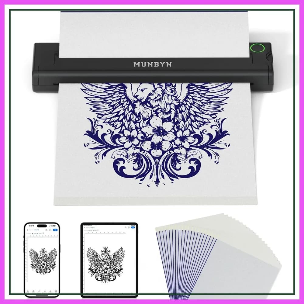 Stampante wireless per stencil per tatuaggi, stampante termica portatile per stencil per tatuaggi, compatibile con telefoni e tablet PC iOS e Android, alta qualità 203DPI, include 20 fogli di carta per trasferimento