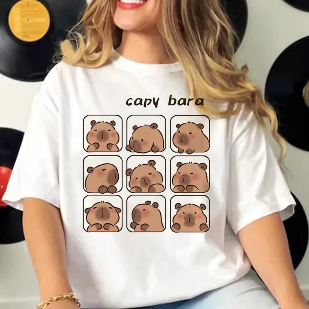 Divertente Maglietta Capibara Anni '90 da Donna, T-Shirt con Cartoni Animati di Capibara, Abbigliamento Casual Femminile