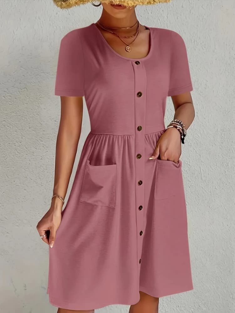 Abito camicia a maniche corte da donna con tasche Abiti eleganti Temperamento Gonna a maniche corte 2025 Moda Nuovo arrivo Vendita calda