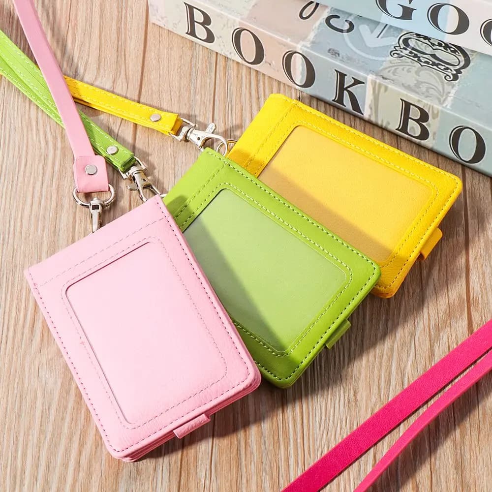 Porta Badge multifunzionale in pelle PU porta carte di credito da lavoro con carta di credito bancaria con cordino