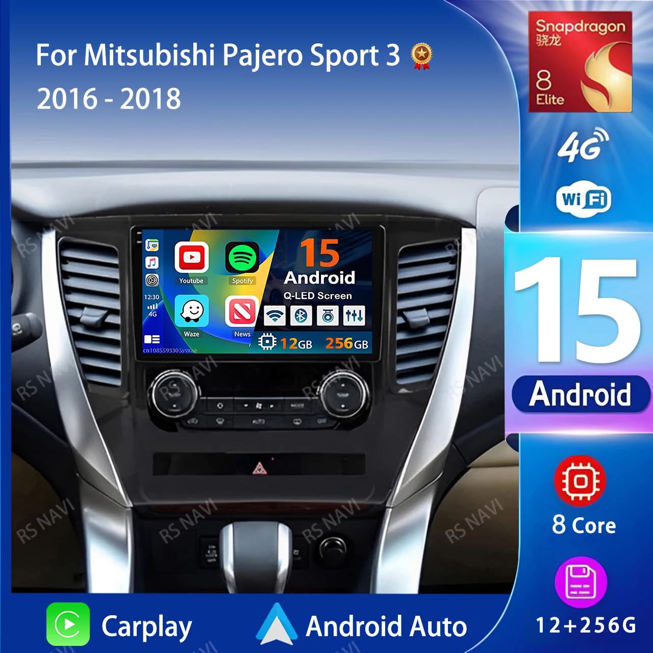 Android 15 For Mitsubishi Pajero Sport 3 2016-2018 2K QLED Android Autoradio Video player AI Voice CarPlay 4G Stereo