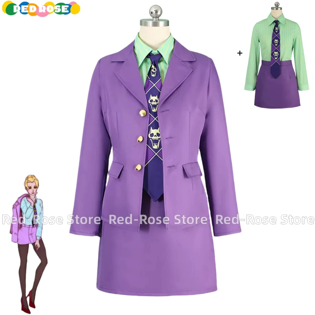 Anime Le Bizzarre Avventure di JoJo Kira Yoshikage Costume Cosplay Femminile Stile Viola Cappotto Femminile Camicia Gonna Donna Vestito Da Partito Sexy
