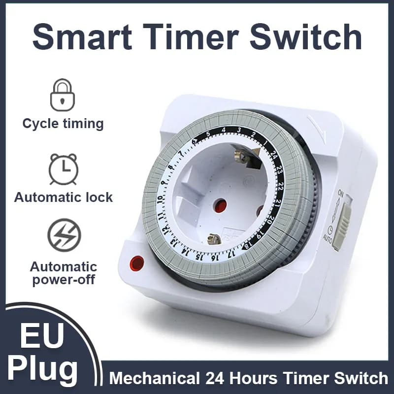 Timer meccanico da 24 ore con presa EU, interruttore temporizzato automatico per interni con conto alla rovescia per il controllo degli elettrodomestici.