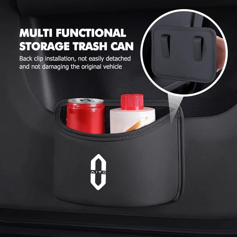 Leather Car Trash Can Suspended Garbage Bin Storage Bag For Aito M5 M7 2022 2023