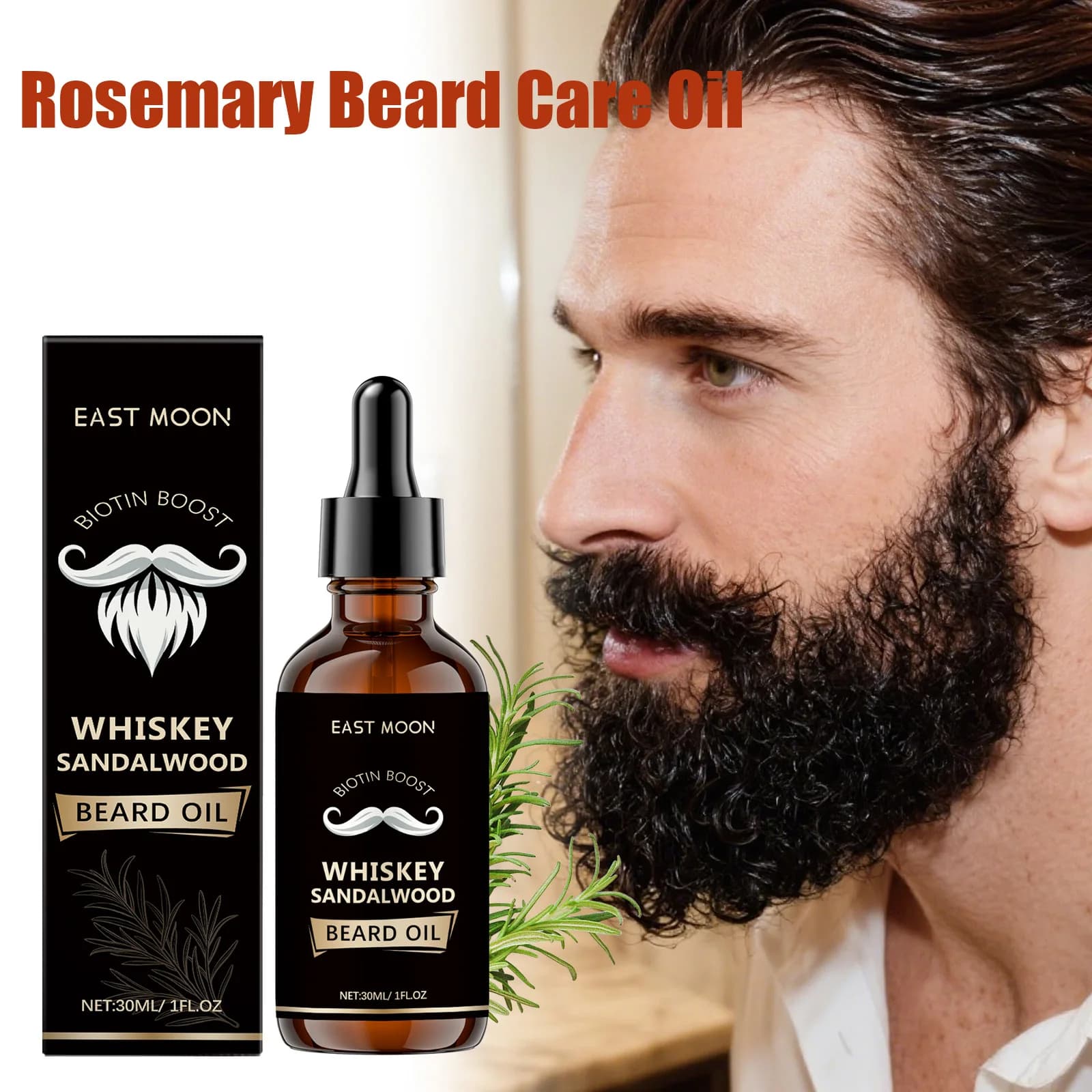 Olio Essenziale al Rosmarino per la Cura della Barba, Olio Nutriente per Barba Spessa, Morbida e Liscia, Non Untuoso