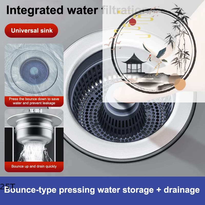 Kitchen Sink Strainers With Handle Stopper Sink Drain Basket Stainless Steel Mesh Filter Waste Hole Trap Strainer