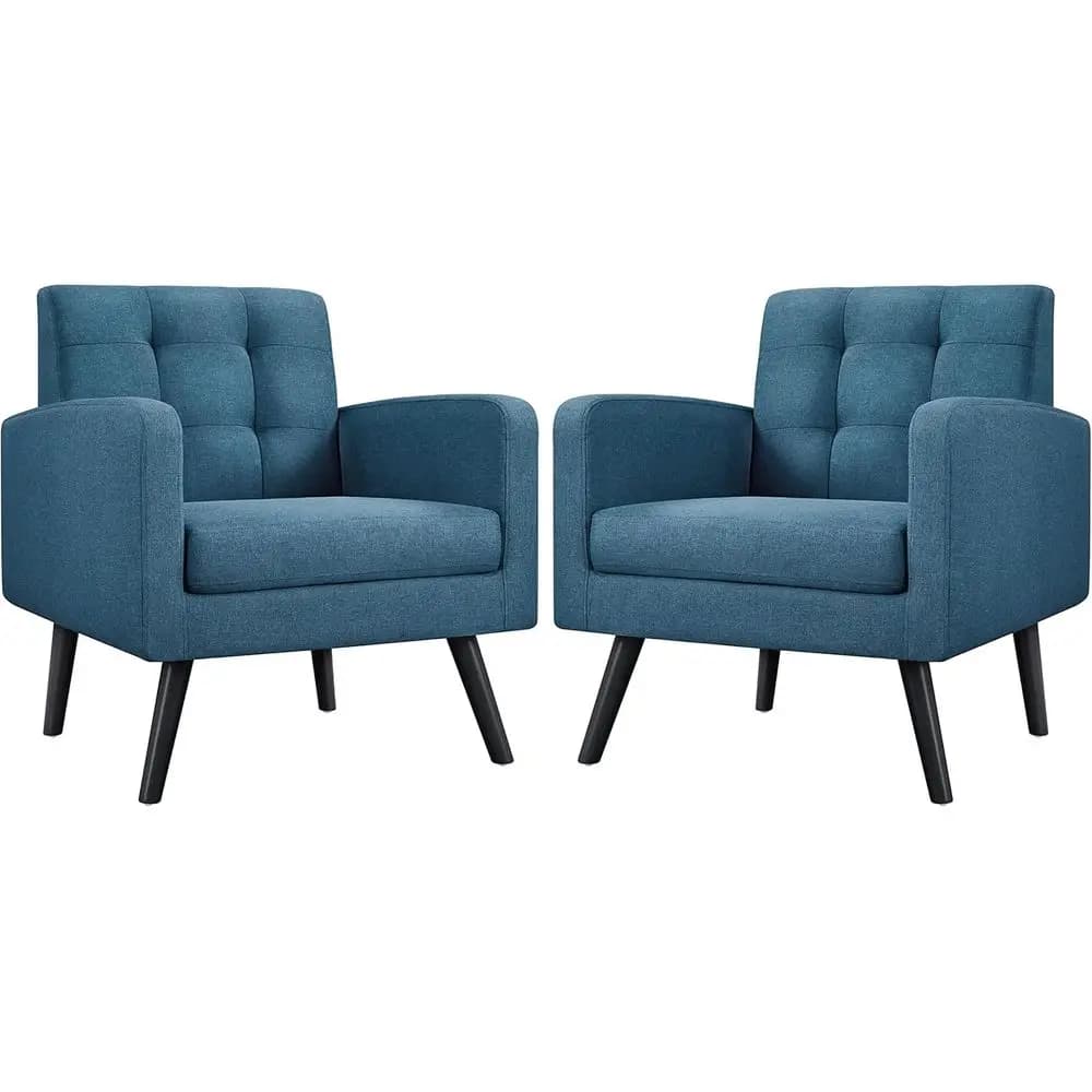 Poltrone d'accento in stile Mid-Century, poltrona imbottita per soggiorno con schienale trapuntato a bottoni, gambe in legno, set da 2, blu navy