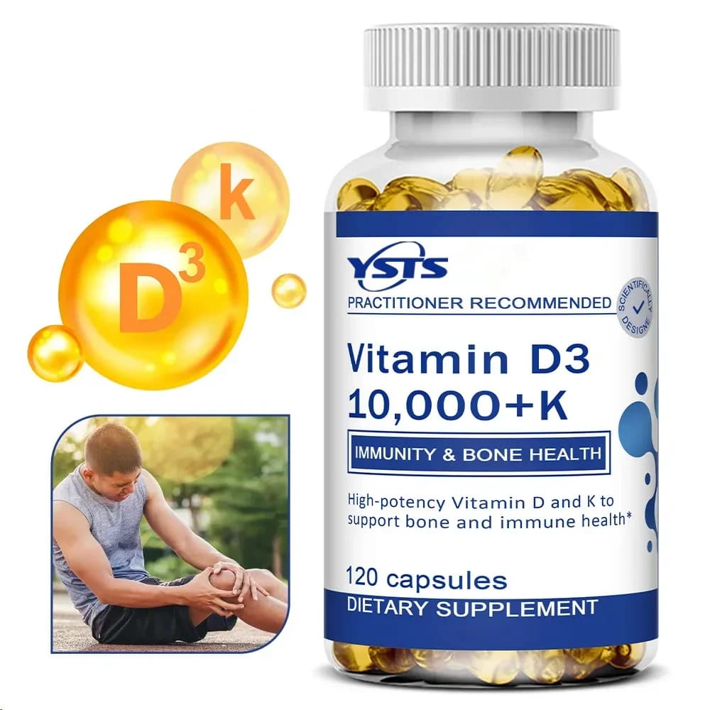 Vitamin D3 + K, vegan vitamin D 10,000iu with vitamin K Mk7 for immune and bone support supplement - Non GMO, 120 soft capsules