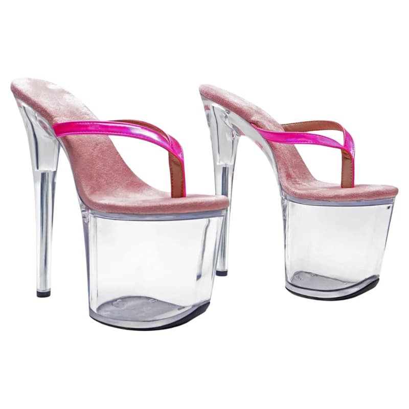 Leecabe 8 pollici/20 cm PU lucido superiore trasparente piattaforma tacchi alti spogliarellista tacco partito pantofole sandali scarpe da ballo pole