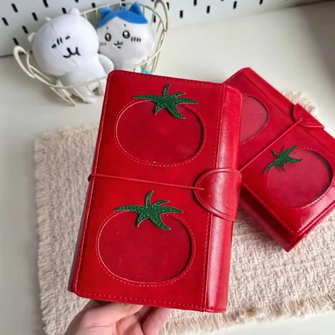 A6 Red Tomato Leather Creative Handbook Triple Fold Loose leaf Notebook Stationery
