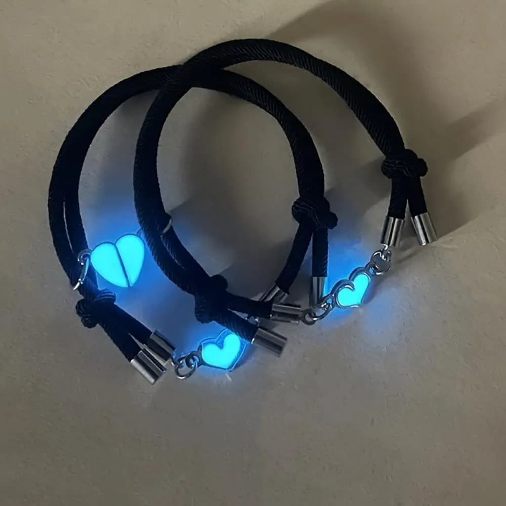 2 Braccialetti Luminosi a Forma di Cuore per Coppie, Bracciale Intrecciato Fluorescente per Donne e Uomini, Regalo di Gioielleria per Amicizia e Amore