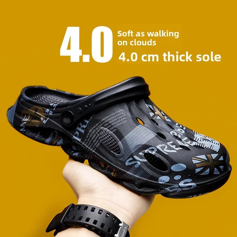 Men's Summer Outdoor Wear Anti-Slip Hollow out Clog Shoes Breathable Flat Heel EVA Slip-On Sandals Comfortable Sensation