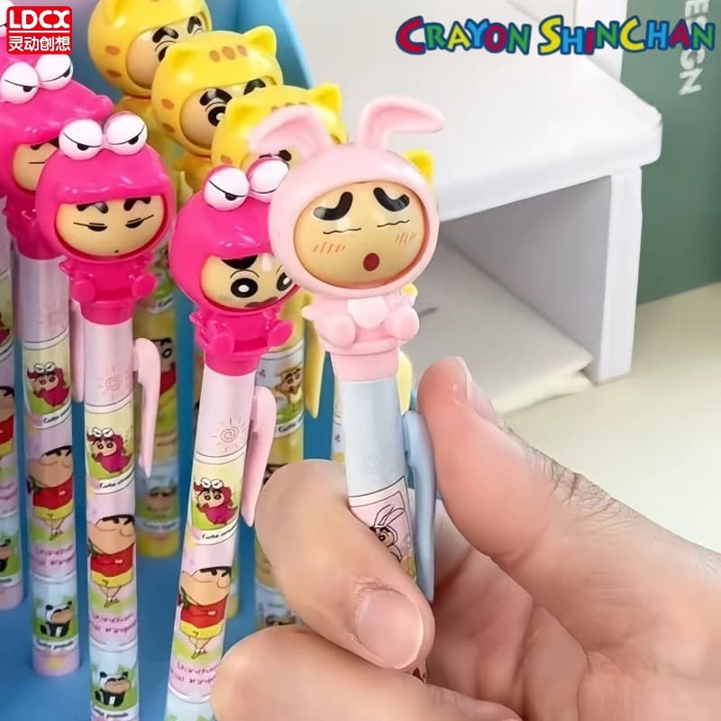 Penna Gel a Pressione con Cambio Faccia di Crayon Shin Chan, Penna per Firma da 0,5 mm, Penna Antistress per Studenti, Cancelleria Anime