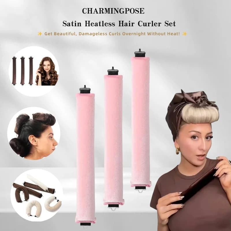 Set of hair curlers without heat in satin - Hair band with night curling rod without heat for natural lazy curls, hair styling tools for safe sleep