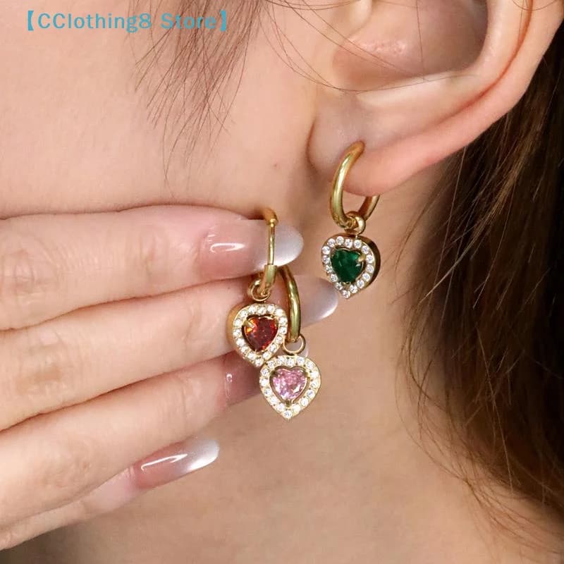 Orecchini pendenti con zirconi cubici colorati per donna, accessori per feste da ballo, clip geometrica di lusso con zirconi brillanti【AliS8】