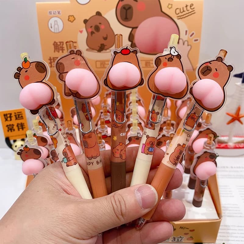 1 Pezzo Penna Gel a Sfera con Coda di Capibara Kawaii, 0.5mm, Simpatica e Divertente, Cancelleria, Regalo per Bambini