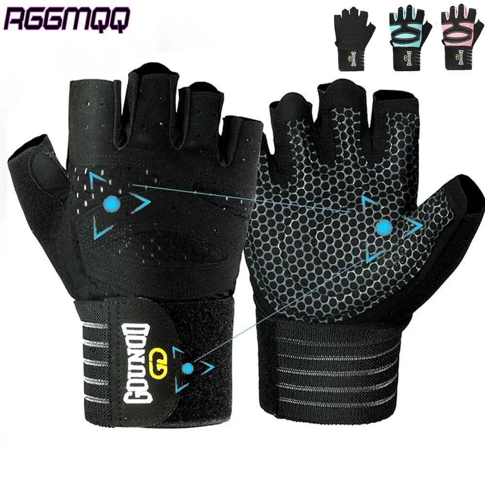 1 pair of weight lifting gloves - Fan gym gloves with wrist support and complete palm protection for men and women - Training/Tractions