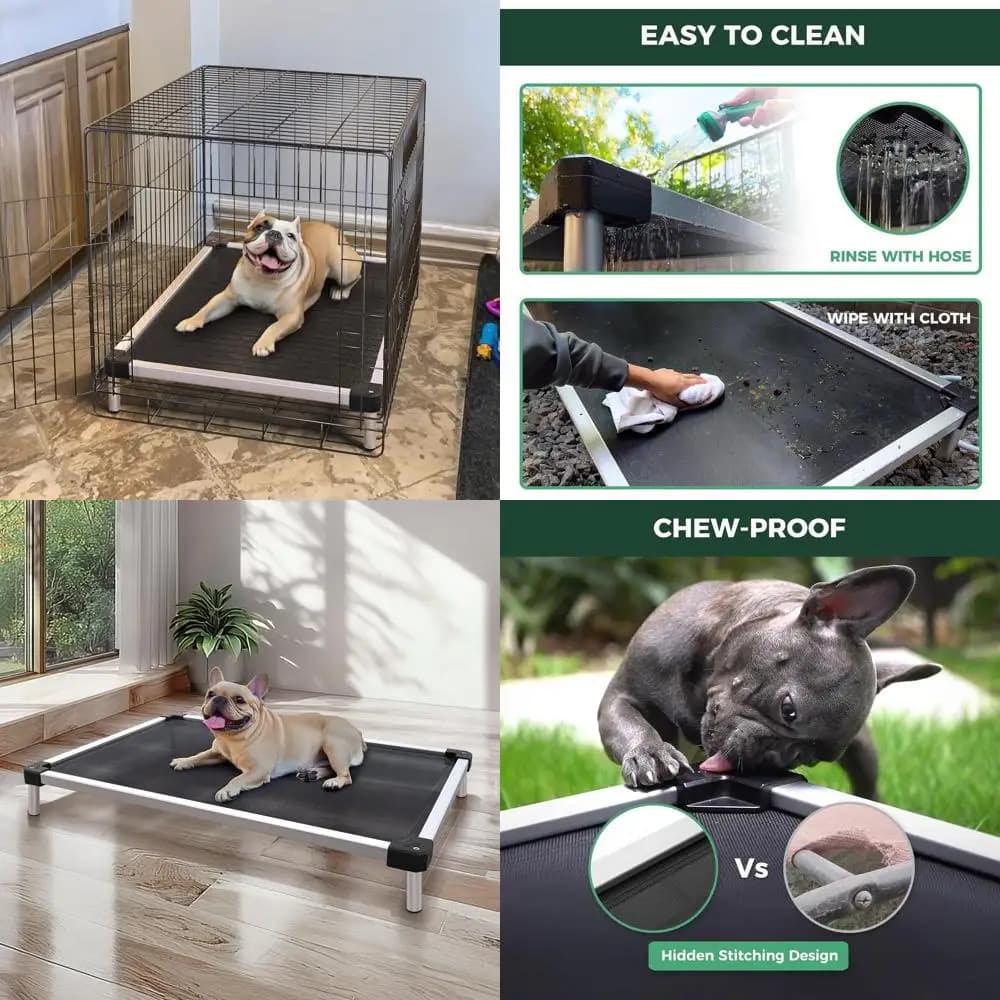 Lettino per cani impermeabile rialzato, letto rinfrescante per cani di piccola taglia, interno/esterno/campeggio, 35 l x 22 l x 4,5 l, nero
