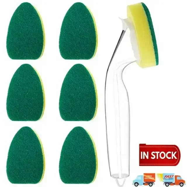 Set di 7 Spugne di Ricambio per Spazzola Lavapiatti Resistente per Pulizia del Lavello della Cucina