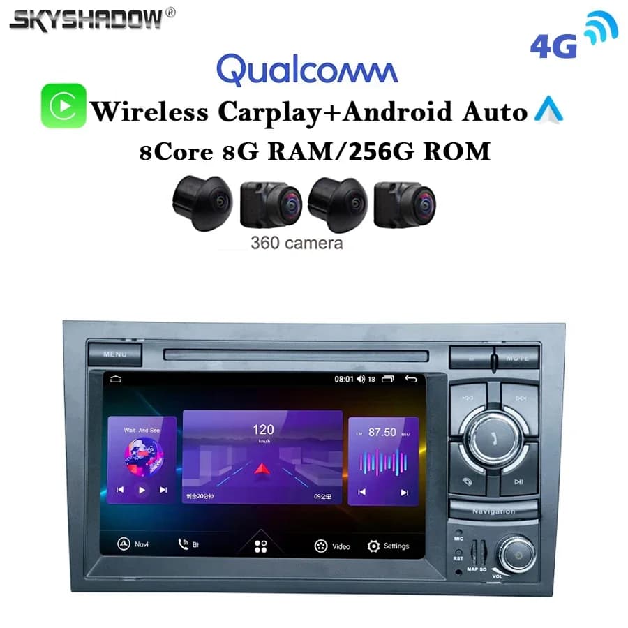12G + 256G Carplay Auto Android 13.0 4G LTE IPS lettore DVD per Auto mappa GPS WIFI Bluetooth RDS Radio per AUDI A4 SEAT EXEO 2002-2009