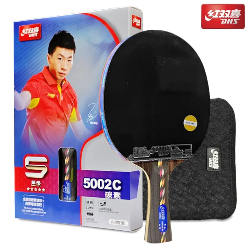 DHS R-5 Stars Ping Pong Pre-made Ping Pong Paddle Bat 5 Wood 2 Carbon Blade with both sides Hurricane 3 Rubber